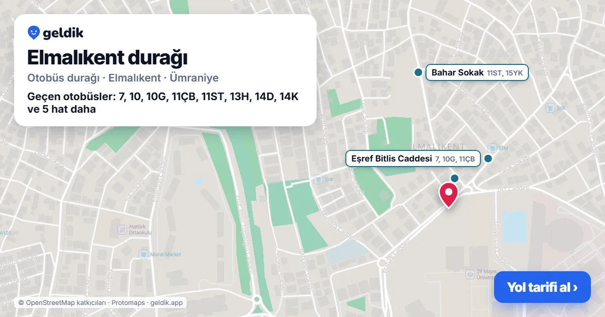 Elmalıkent otobüs durağı haritada: konumu ve yakındaki duraklar