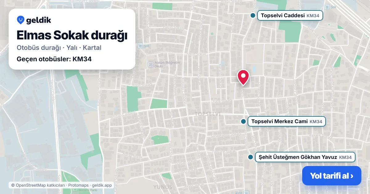 Elmas Sokak otobüs durağı haritada: konumu ve yakındaki duraklar