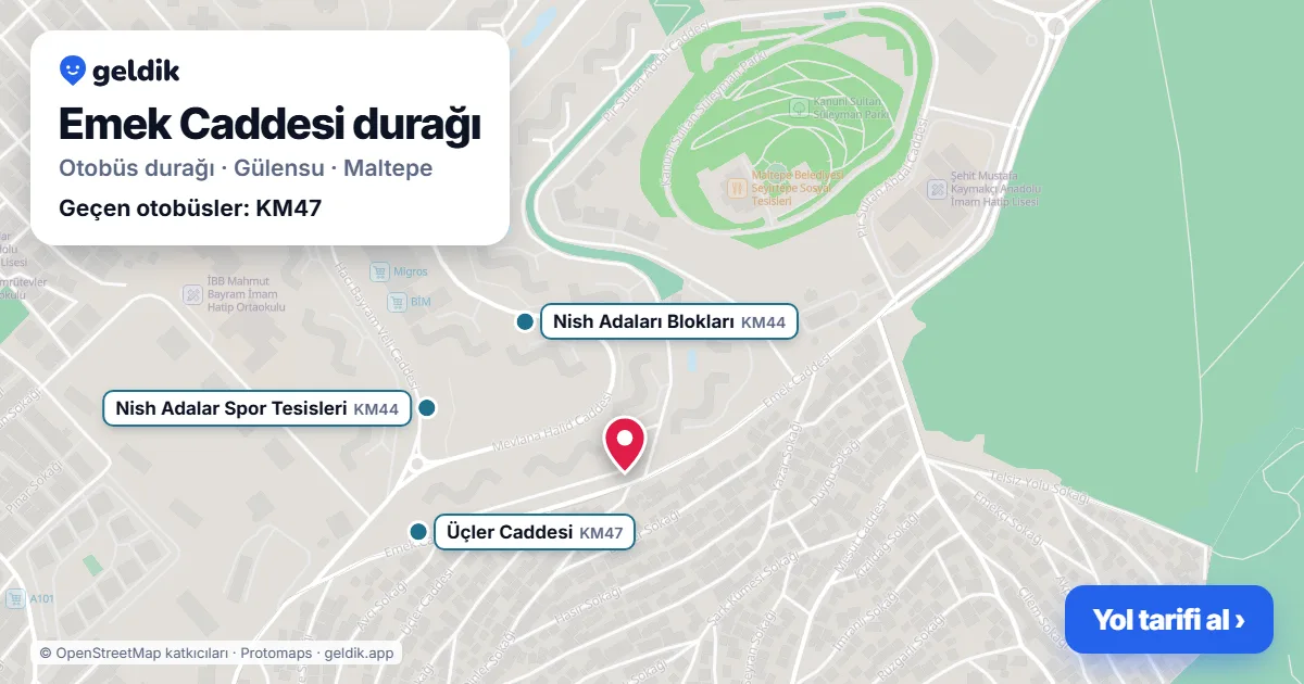 Emek Caddesi otobüs durağı haritada: konumu ve yakındaki duraklar