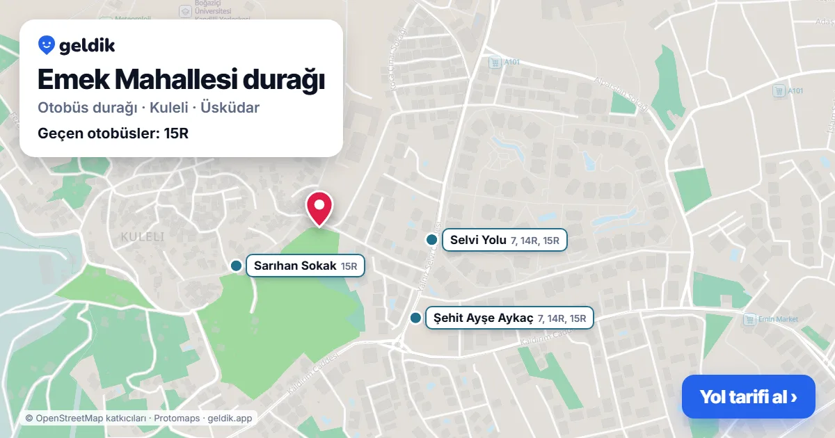 Emek Mahallesi otobüs durağı haritada: konumu ve yakındaki duraklar