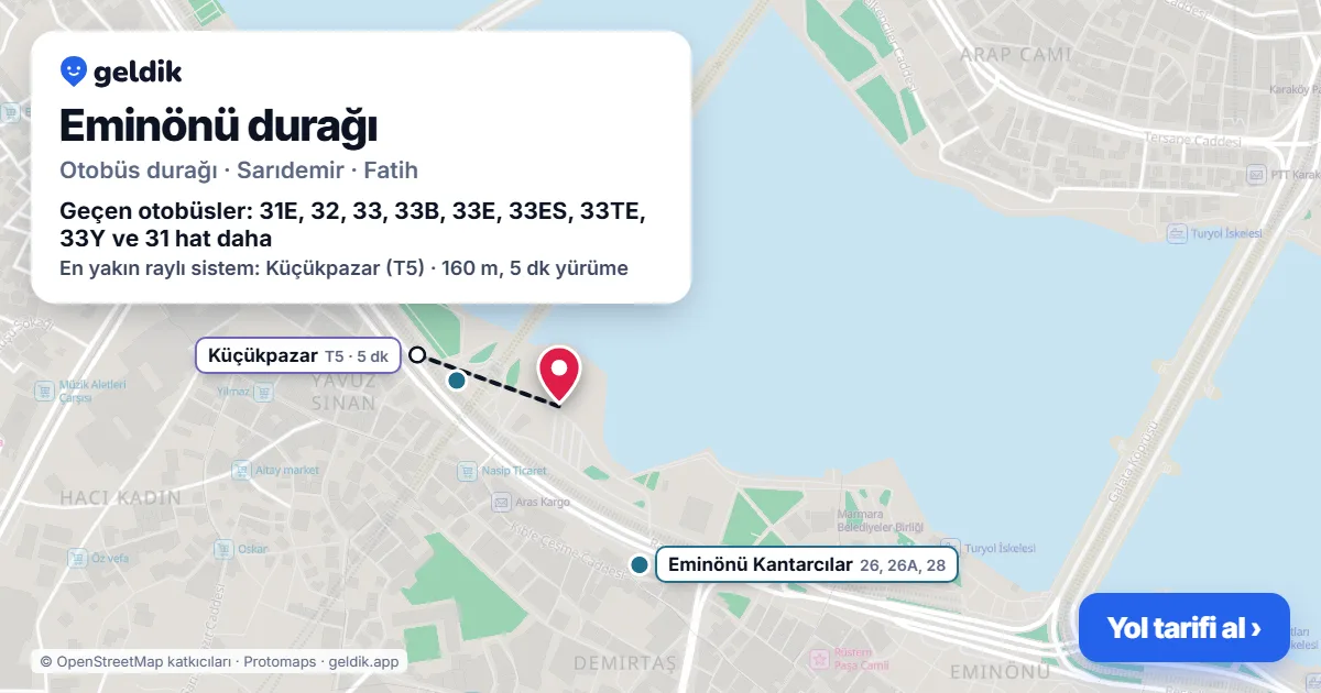 Eminönü otobüs durağı haritada: konumu ve yakındaki duraklar