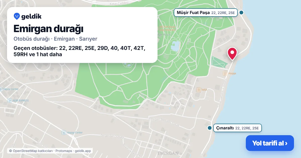 Emirgan otobüs durağı haritada: konumu ve yakındaki duraklar