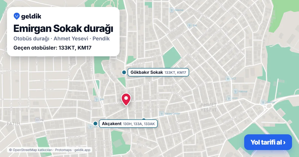 Emirgan Sokak otobüs durağı haritada: konumu ve yakındaki duraklar