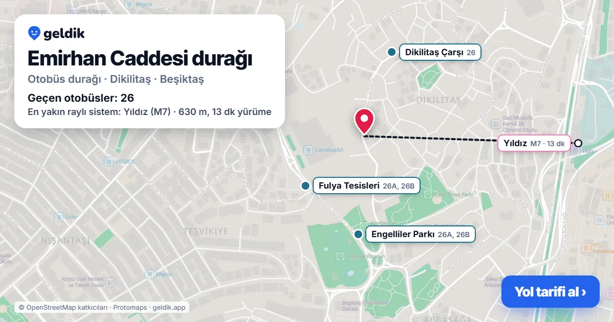 Emirhan Caddesi otobüs durağı haritada: konumu ve yakındaki duraklar