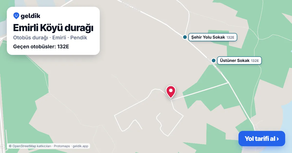 Emirli Köyü otobüs durağı haritada: konumu ve yakındaki duraklar