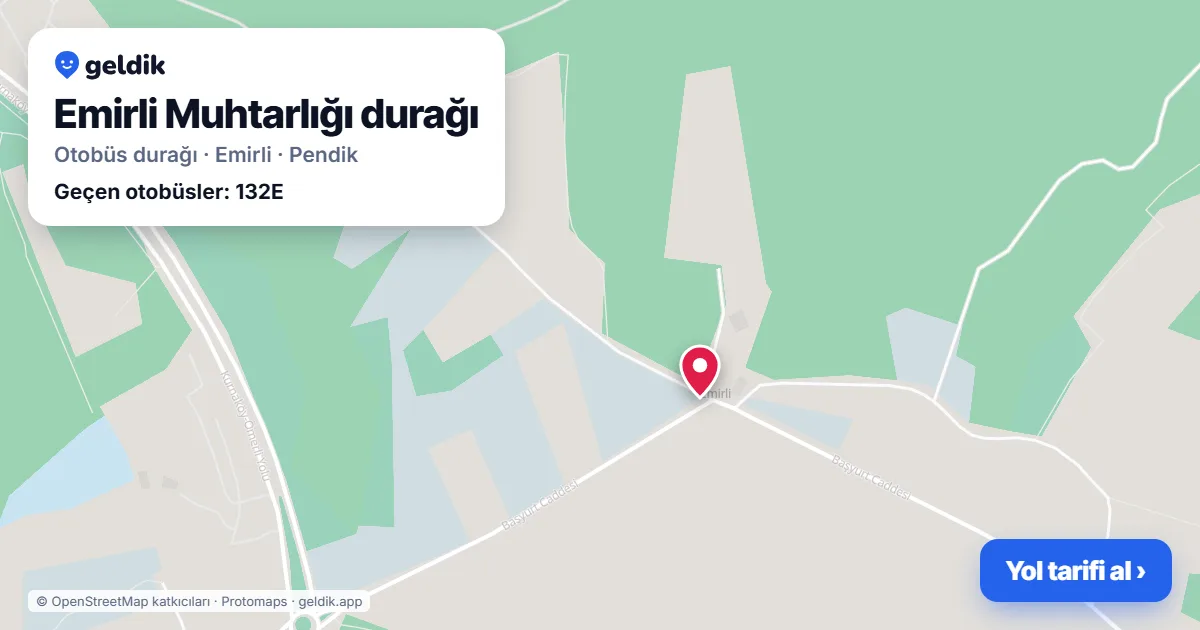 Emirli Muhtarlığı otobüs durağı haritada: konumu ve yakındaki duraklar