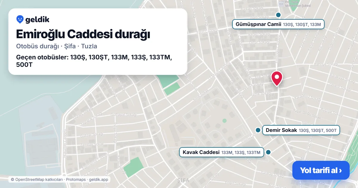 Emiroğlu Caddesi otobüs durağı haritada: konumu ve yakındaki duraklar