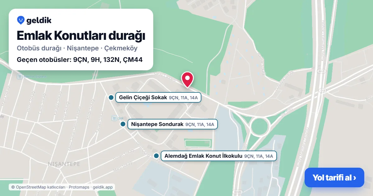 Emlak Konutları otobüs durağı haritada: konumu ve yakındaki duraklar