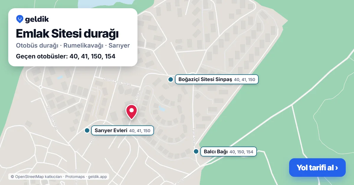 Emlak Sitesi otobüs durağı haritada: konumu ve yakındaki duraklar