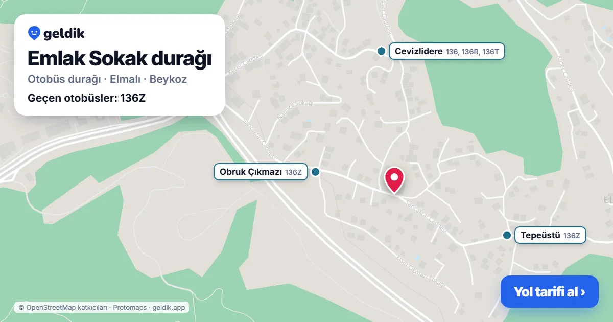 Emlak Sokak otobüs durağı haritada: konumu ve yakındaki duraklar
