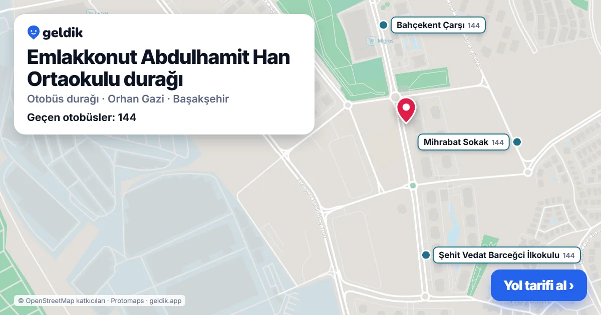 Emlakkonut Abdulhamit Han Ortaokulu otobüs durağı haritada: konumu ve yakındaki duraklar
