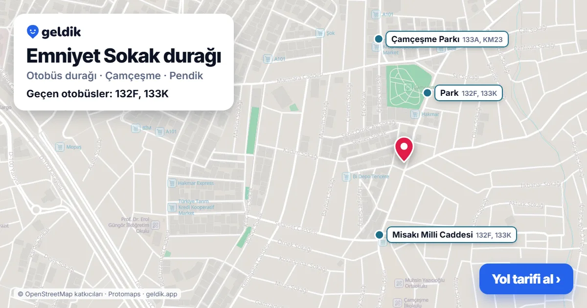 Emniyet Sokak otobüs durağı haritada: konumu ve yakındaki duraklar