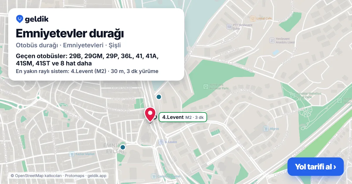 Emniyetevler otobüs durağı haritada: konumu ve yakındaki duraklar