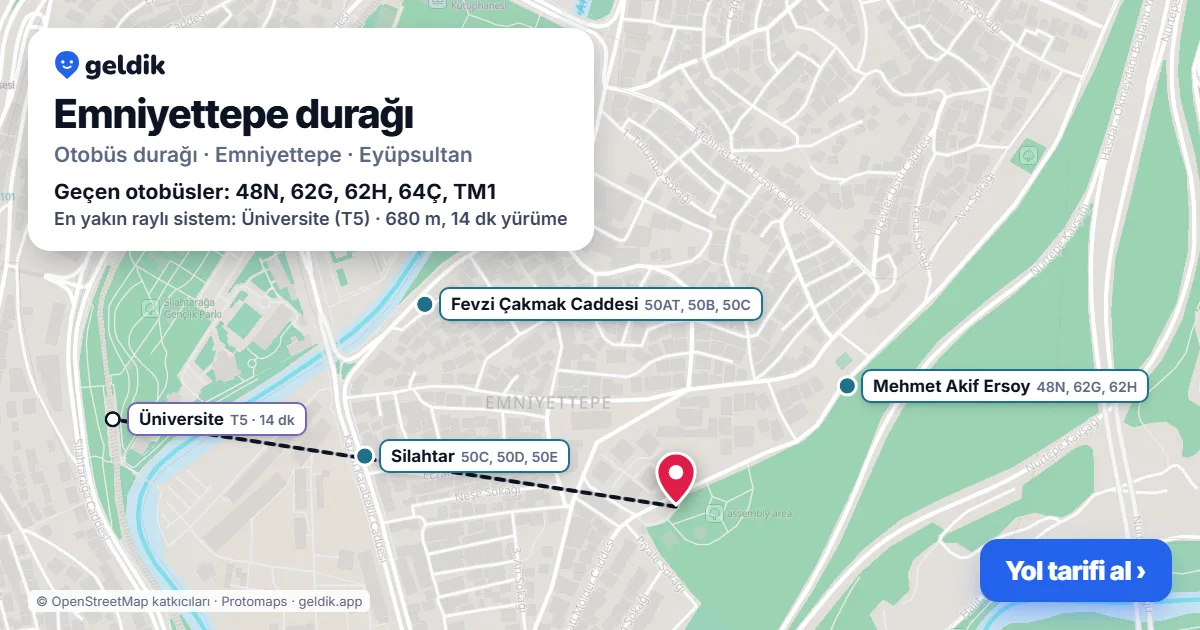 Emniyettepe otobüs durağı haritada: konumu ve yakındaki duraklar