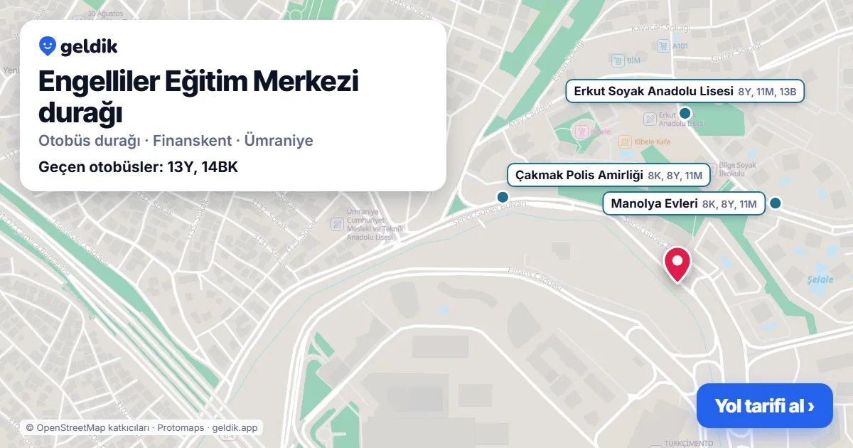 Engelliler Eğitim Merkezi otobüs durağı haritada: konumu ve yakındaki duraklar