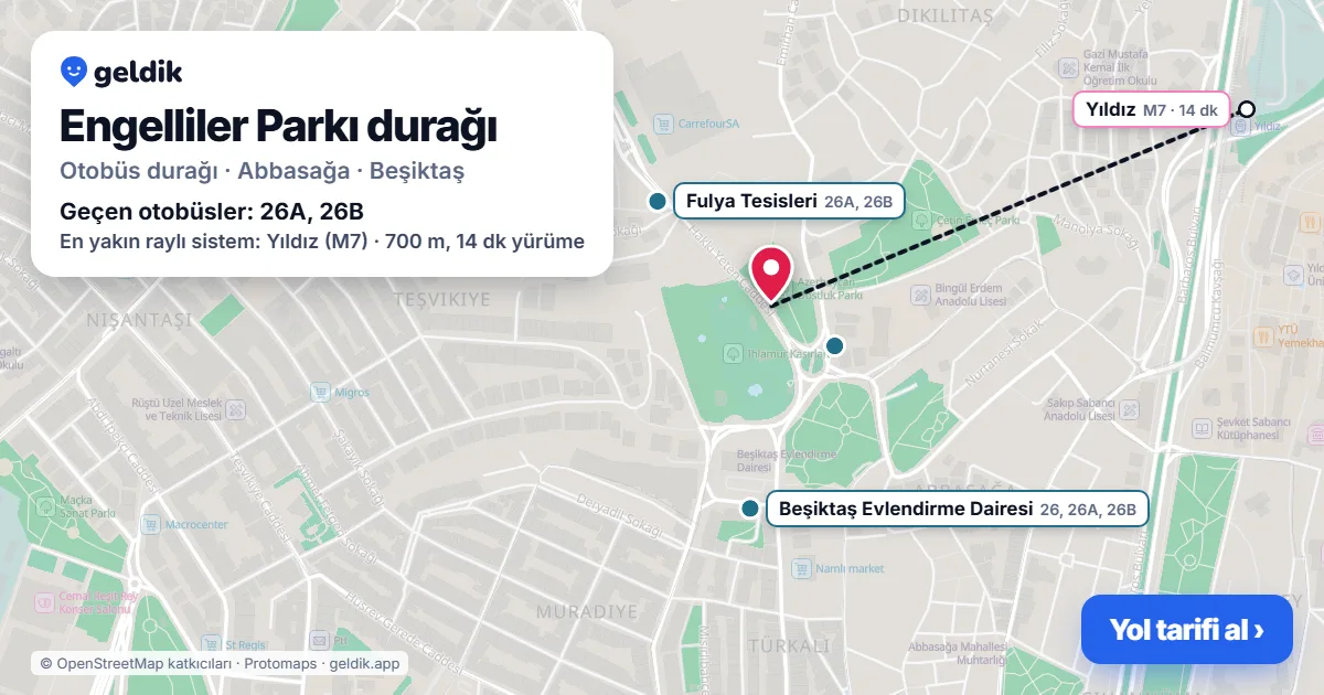Engelliler Parkı otobüs durağı haritada: konumu ve yakındaki duraklar