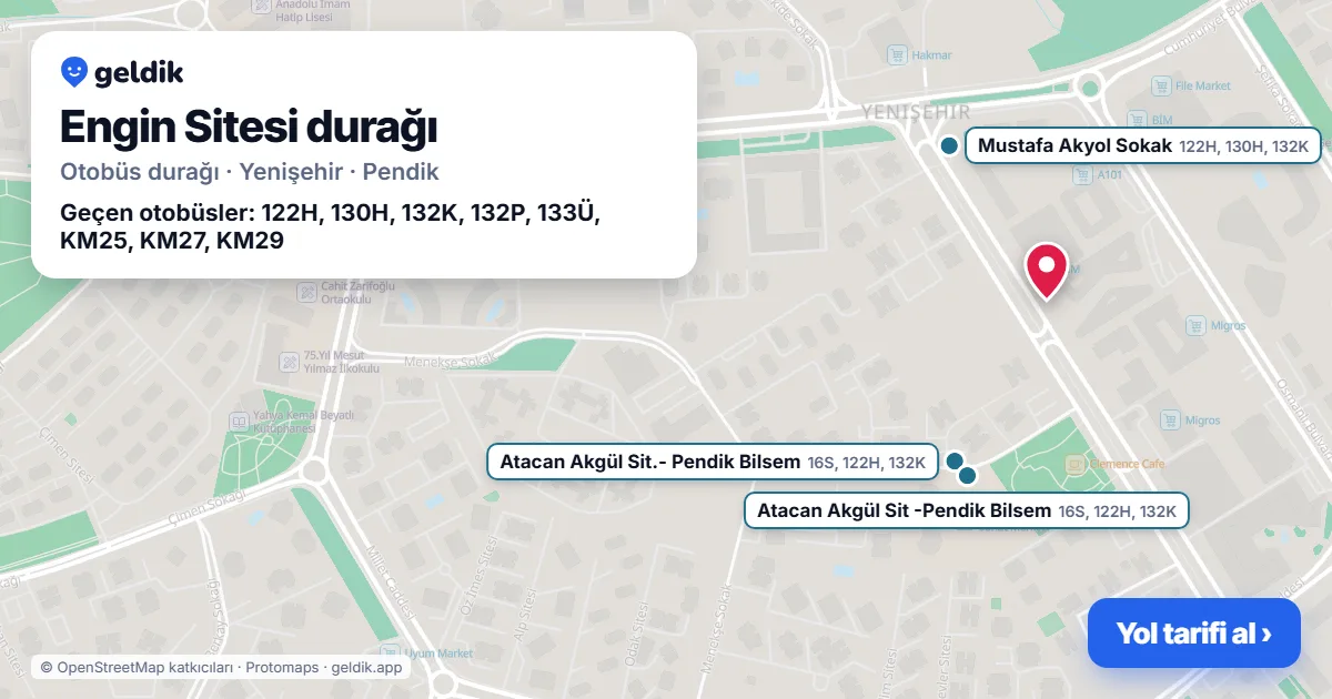 Engin Sitesi otobüs durağı haritada: konumu ve yakındaki duraklar