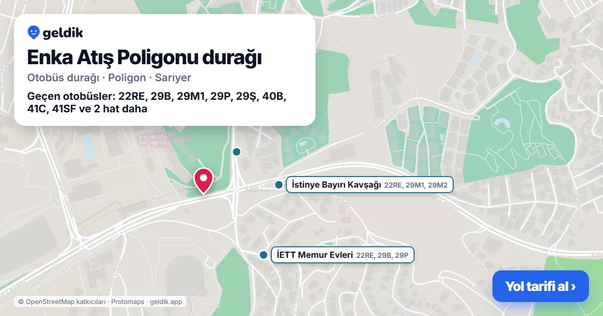 Enka Atış Poligonu otobüs durağı haritada: konumu ve yakındaki duraklar