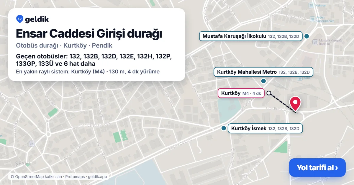 Ensar Caddesi Girişi otobüs durağı haritada: konumu ve yakındaki duraklar