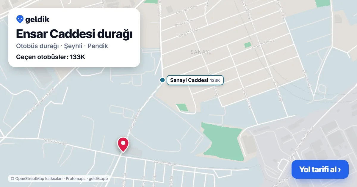 Ensar Caddesi otobüs durağı haritada: konumu ve yakındaki duraklar