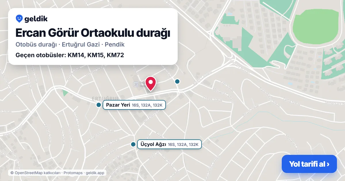 Ercan Görür Ortaokulu otobüs durağı haritada: konumu ve yakındaki duraklar