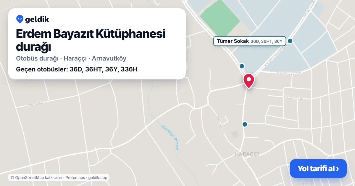 Erdem Bayazıt Kütüphanesi otobüs durağı haritada: konumu ve yakındaki duraklar