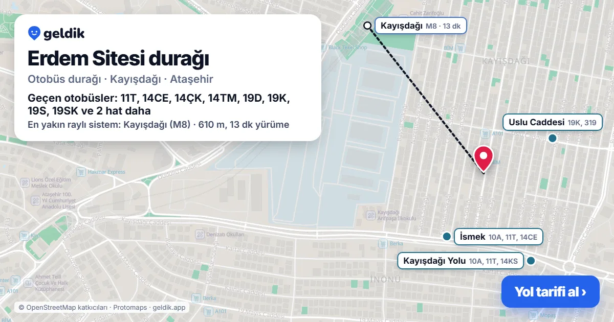 Erdem Sitesi otobüs durağı haritada: konumu ve yakındaki duraklar