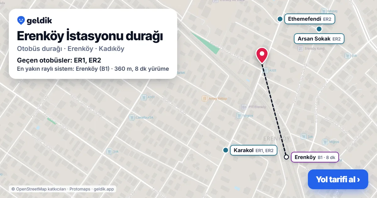 Erenköy İstasyonu otobüs durağı haritada: konumu ve yakındaki duraklar