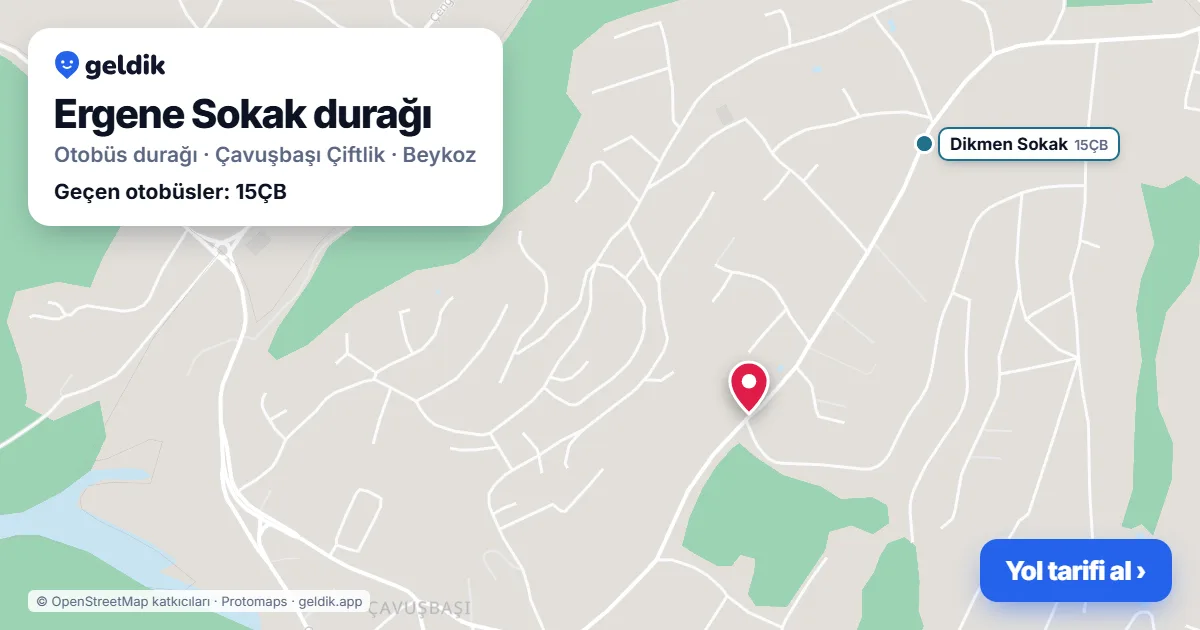 Ergene Sokak otobüs durağı haritada: konumu ve yakındaki duraklar