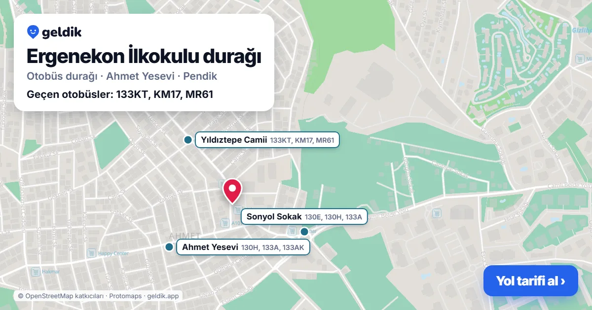 Ergenekon İlkokulu otobüs durağı haritada: konumu ve yakındaki duraklar