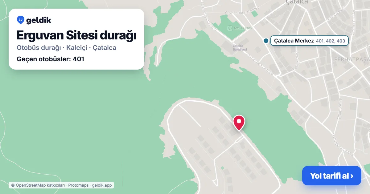 Erguvan Sitesi otobüs durağı haritada: konumu ve yakındaki duraklar