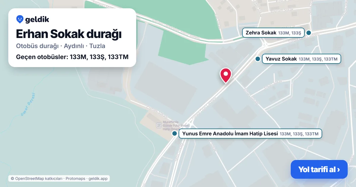 Erhan Sokak otobüs durağı haritada: konumu ve yakındaki duraklar