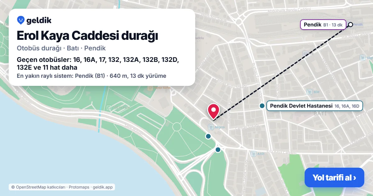 Erol Kaya Caddesi otobüs durağı haritada: konumu ve yakındaki duraklar