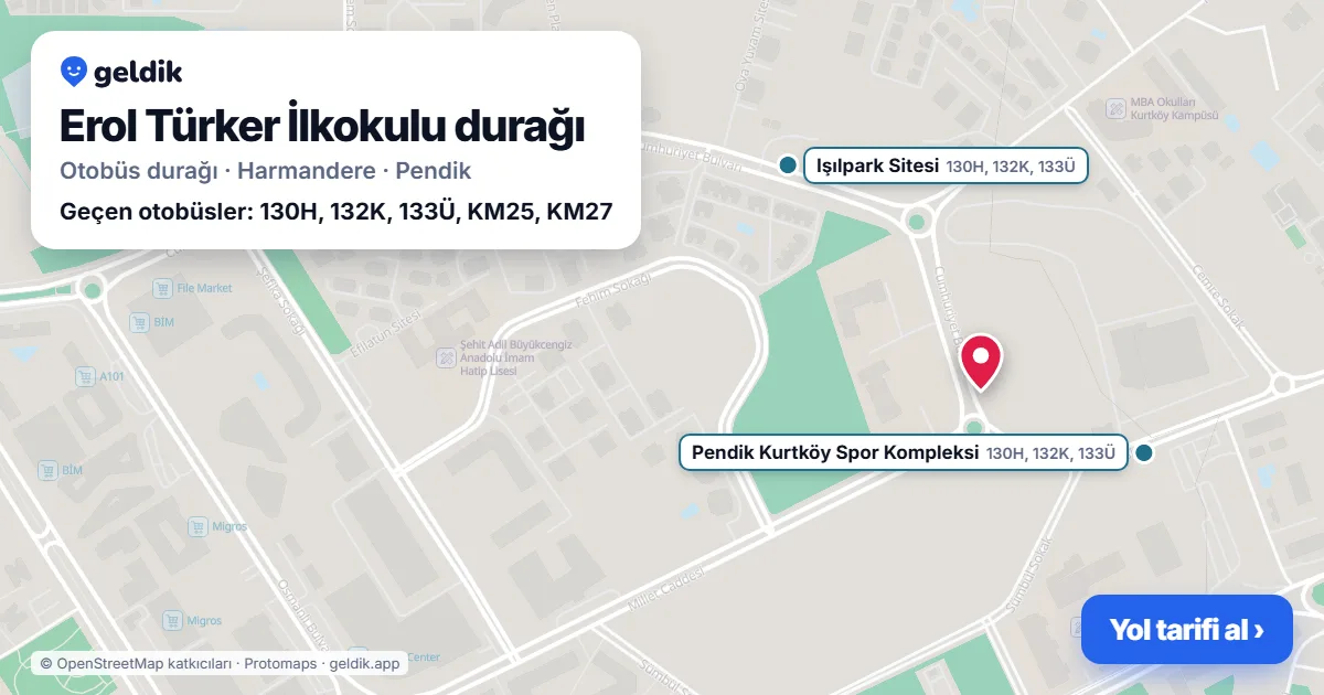 Erol Türker İlkokulu otobüs durağı haritada: konumu ve yakındaki duraklar
