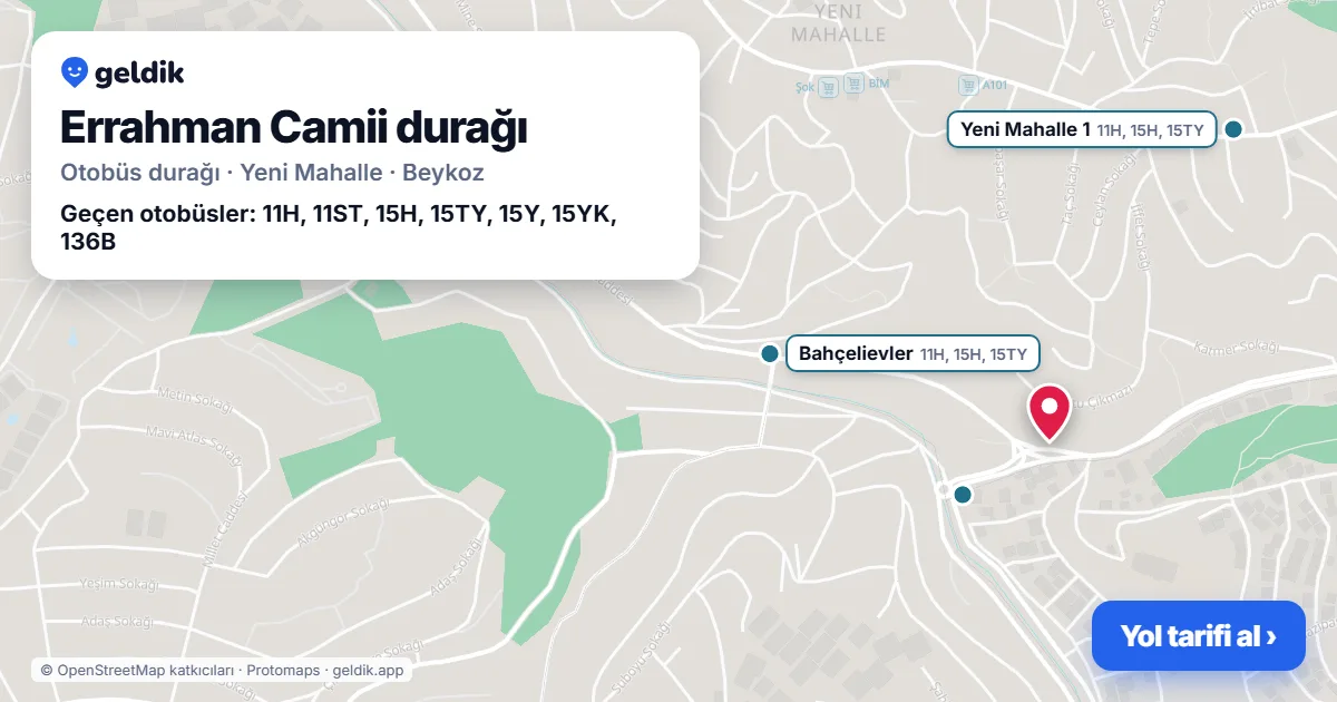 Errahman Camii otobüs durağı haritada: konumu ve yakındaki duraklar