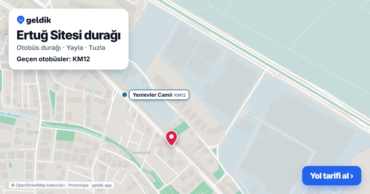 Ertuğ Sitesi otobüs durağı haritada: konumu ve yakındaki duraklar