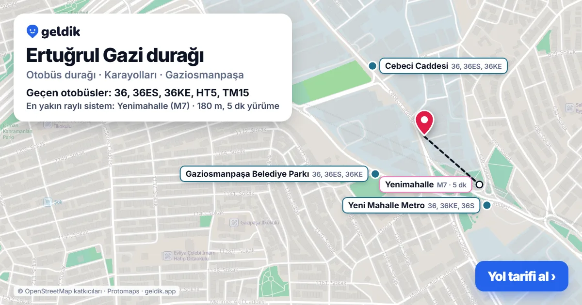 Ertuğrul Gazi otobüs durağı haritada: konumu ve yakındaki duraklar