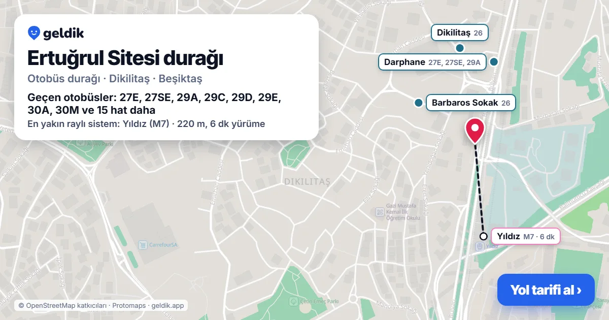 Ertuğrul Sitesi otobüs durağı haritada: konumu ve yakındaki duraklar