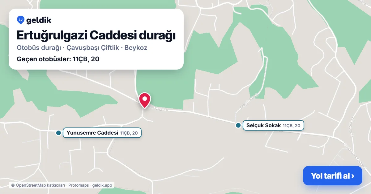 Ertuğrulgazi Caddesi otobüs durağı haritada: konumu ve yakındaki duraklar
