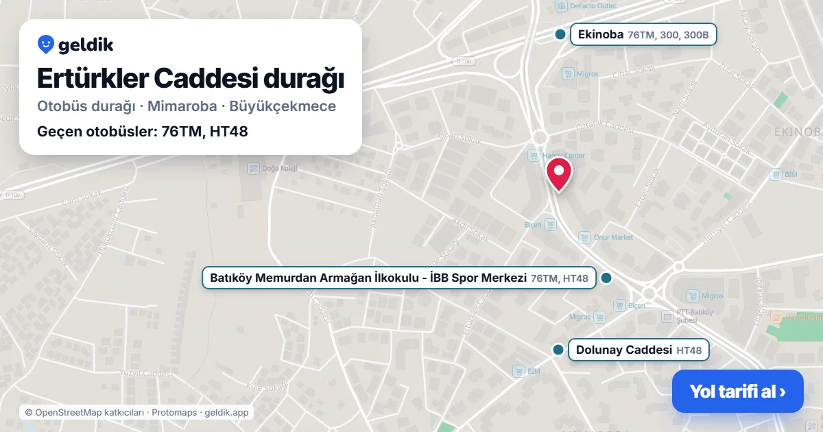 Ertürkler Caddesi otobüs durağı haritada: konumu ve yakındaki duraklar