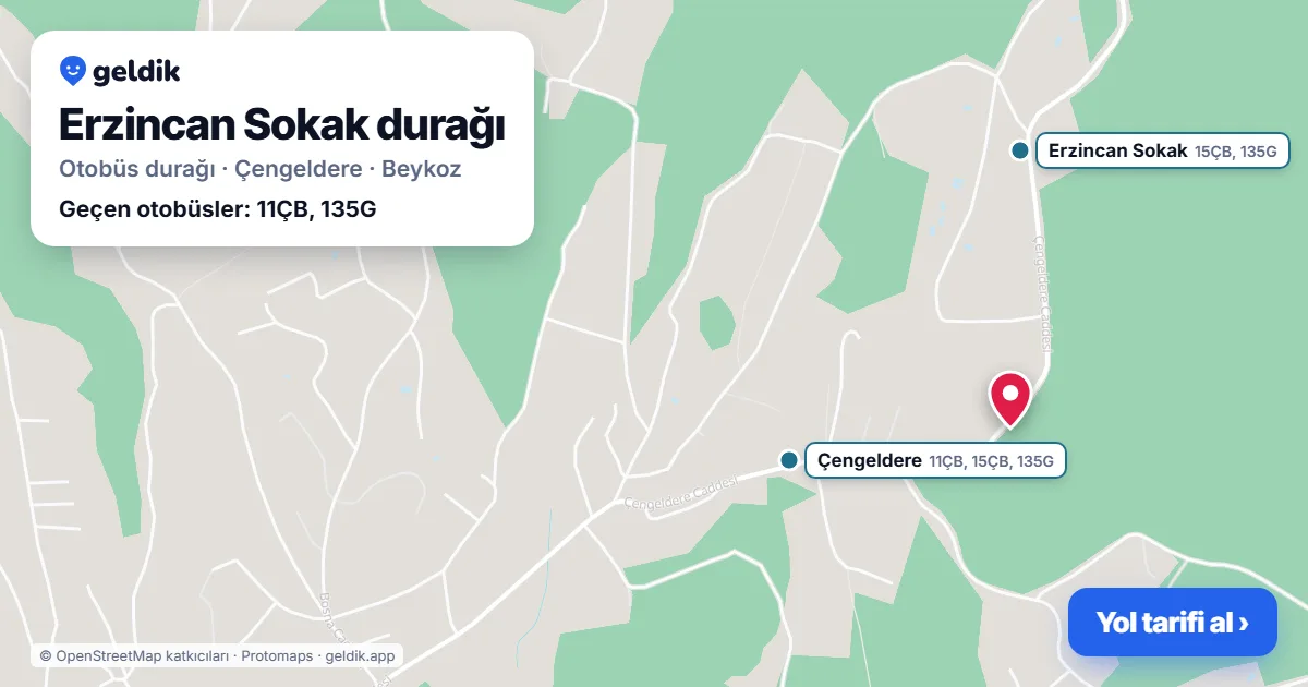 Erzincan Sokak otobüs durağı haritada: konumu ve yakındaki duraklar