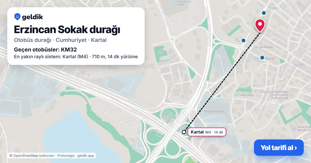 Erzincan Sokak otobüs durağı haritada: konumu ve yakındaki duraklar
