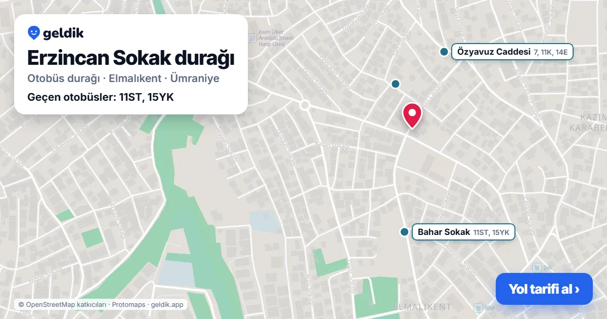 Erzincan Sokak otobüs durağı haritada: konumu ve yakındaki duraklar