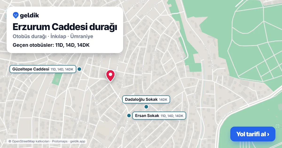 Erzurum Caddesi otobüs durağı haritada: konumu ve yakındaki duraklar