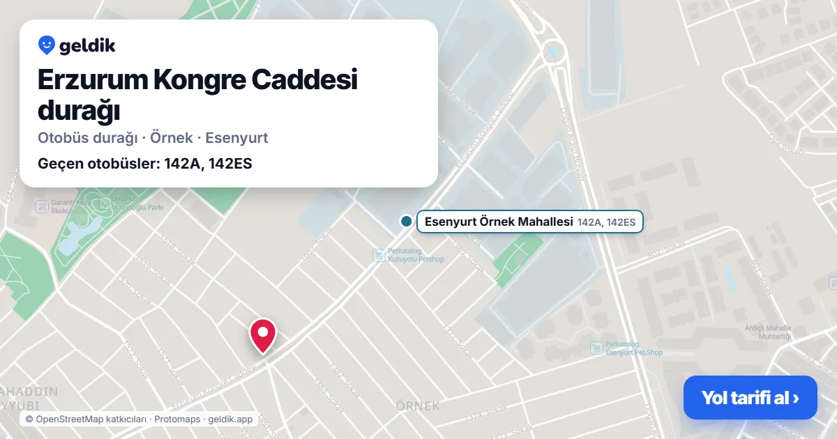 Erzurum Kongre Caddesi otobüs durağı haritada: konumu ve yakındaki duraklar