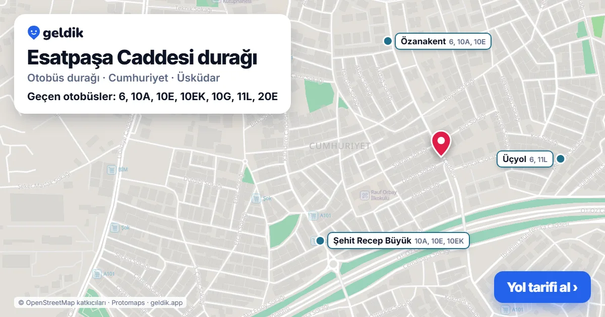 Esatpaşa Caddesi otobüs durağı haritada: konumu ve yakındaki duraklar