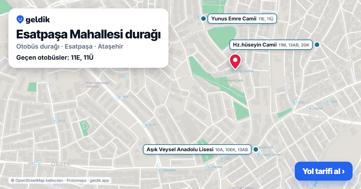 Esatpaşa Mahallesi otobüs durağı haritada: konumu ve yakındaki duraklar