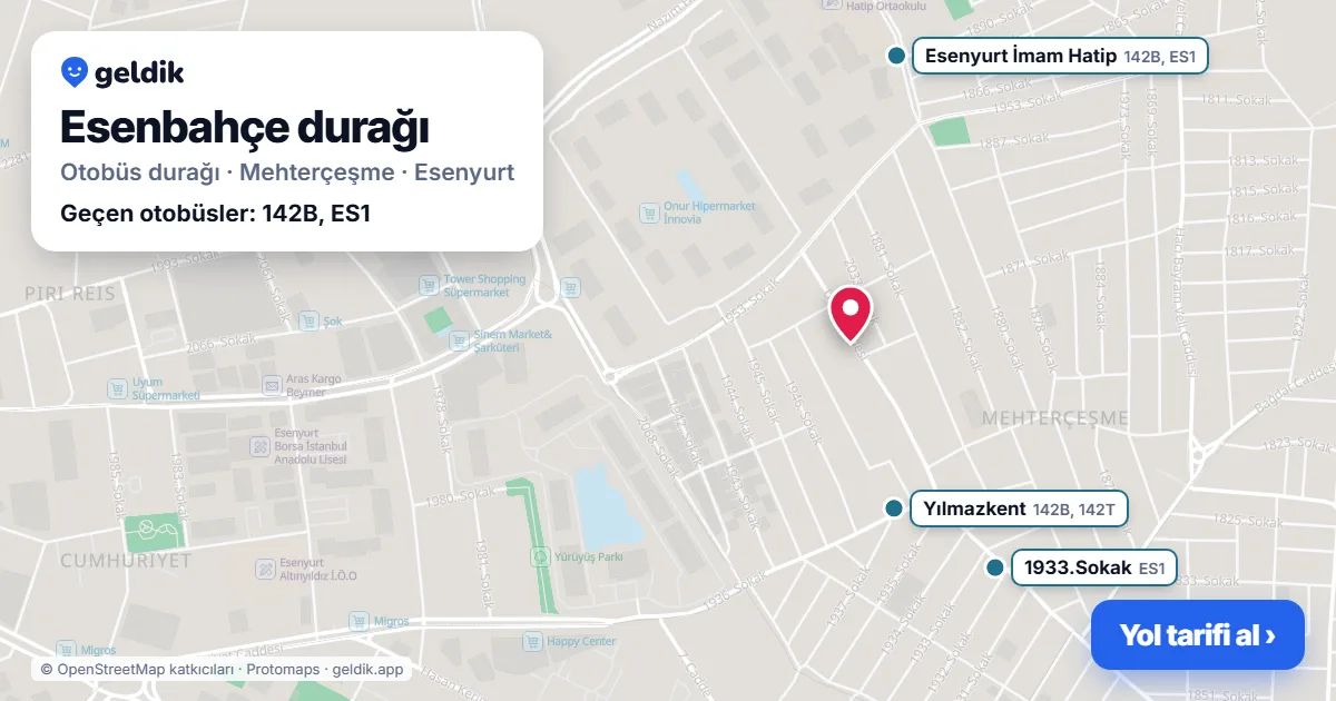 Esenbahçe otobüs durağı haritada: konumu ve yakındaki duraklar