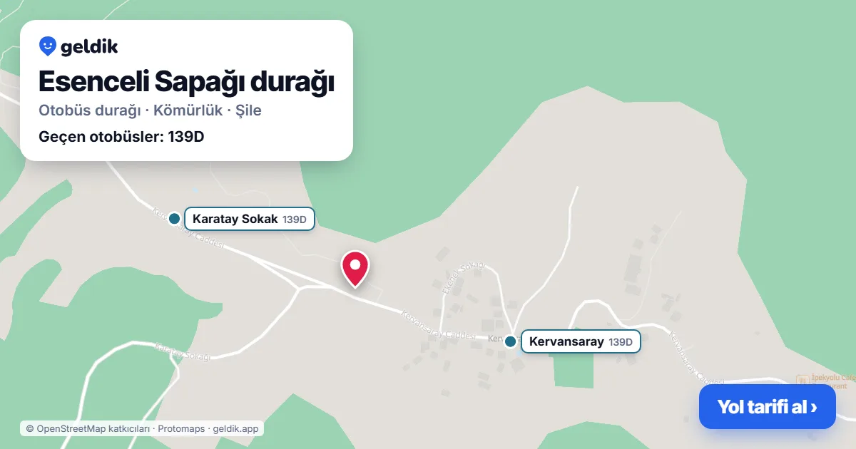 Esenceli Sapağı otobüs durağı haritada: konumu ve yakındaki duraklar