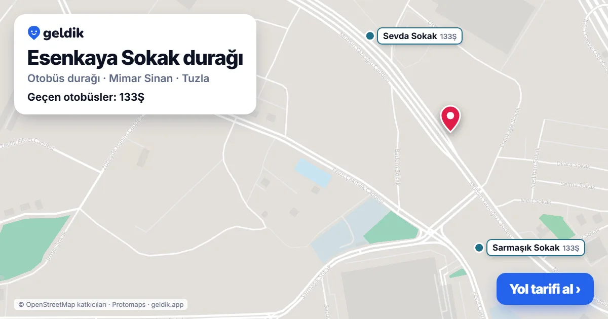 Esenkaya Sokak otobüs durağı haritada: konumu ve yakındaki duraklar